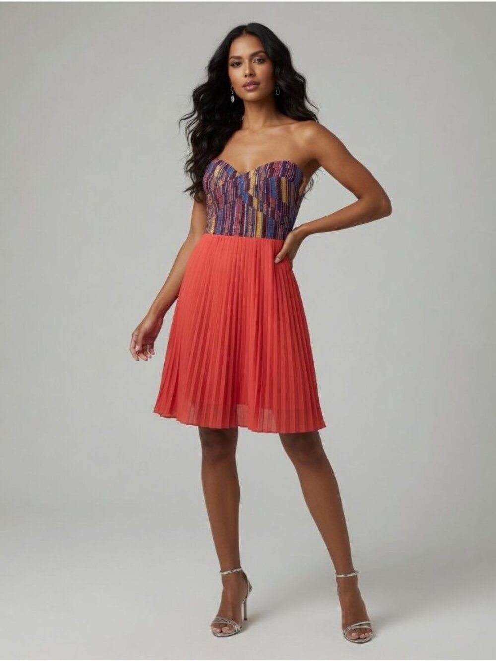 NWT Sabine Women's Multicolor Bodice Strapless Pleated Dress Size M